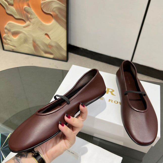 THE ROW 26S BALLET FLATS IN DARK BROWN CALFSKIN