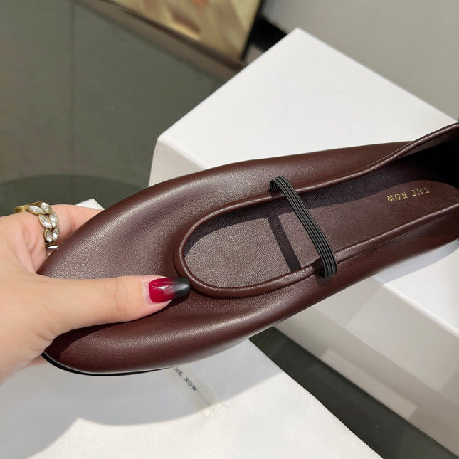 THE ROW 26S BALLET FLATS IN DARK BROWN CALFSKIN