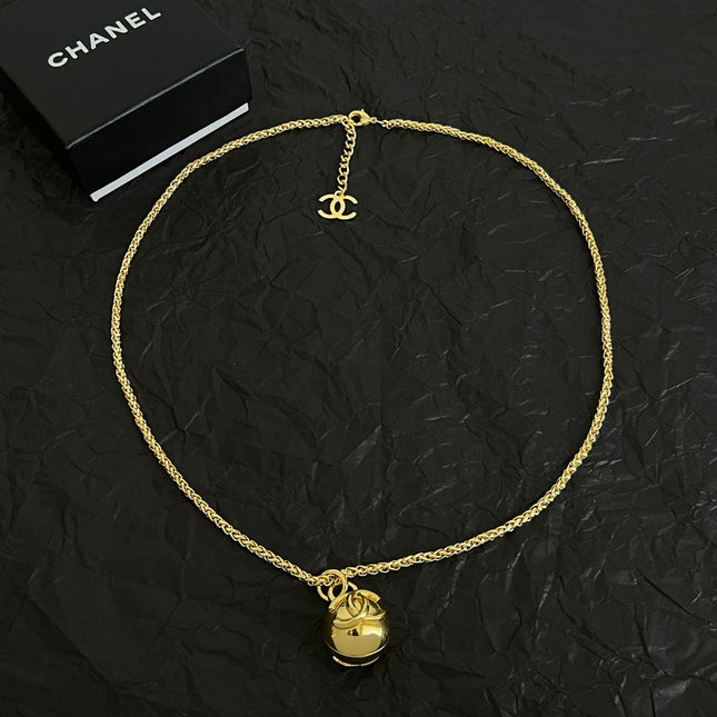 CHANEL 26S DOUBLE C LOGO SPHERE PENDANT CHAIN NECKLACE IN GOLD METAL 630892