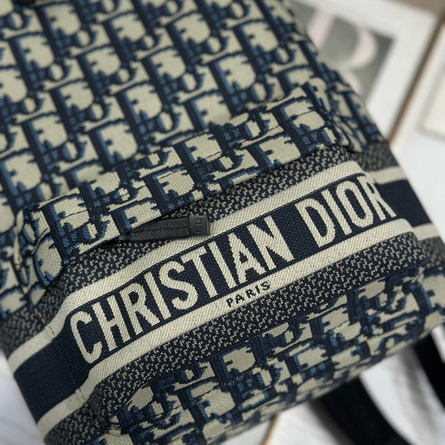 DIOR 26S TRAVEK BACKPACK 21 IN BLUE OBLIQUE JACQUARD