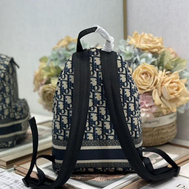 DIOR 26S TRAVEK BACKPACK 21 IN BLUE OBLIQUE JACQUARD