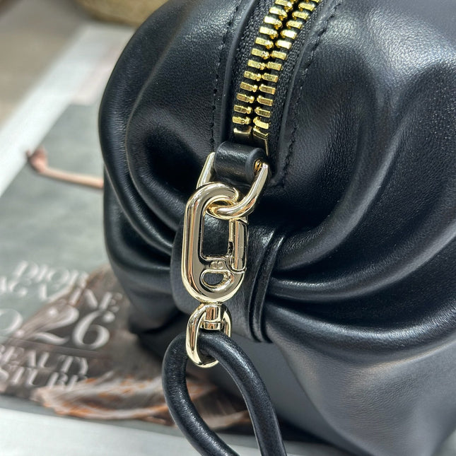 DIOR 26S BOW POUCH BAG 20 IN BLACK LAMBSKIN