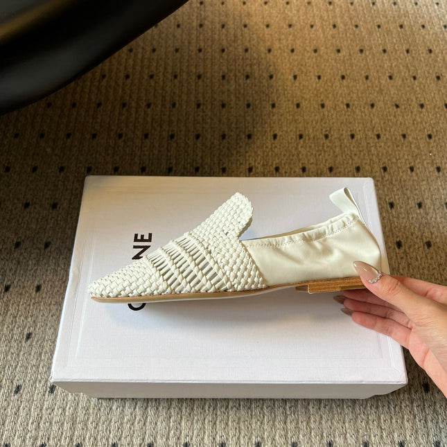 CELINE 26S LOAFERS IN WHITE WOVEN LAMBSKIN