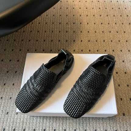 CELINE 26S LOAFERS IN BLACK WOVEN LAMBSKIN