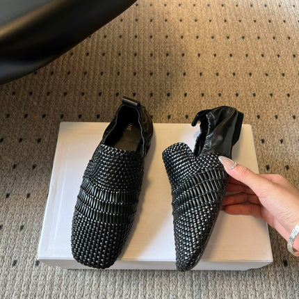 CELINE 26S LOAFERS IN BLACK WOVEN LAMBSKIN