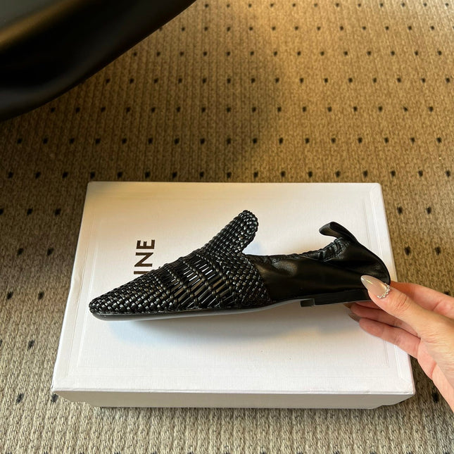 CELINE 26S LOAFERS IN BLACK WOVEN LAMBSKIN