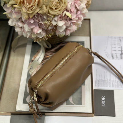 DIOR 26S BOW POUCH BAG 20 IN BROWN LAMBSKIN