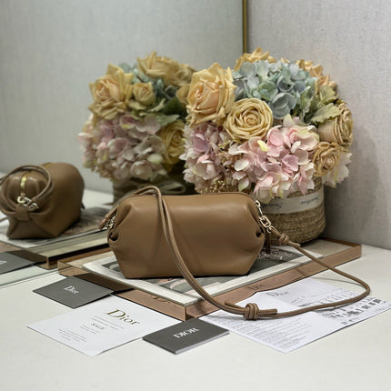 DIOR 26S BOW POUCH BAG 20 IN BROWN LAMBSKIN