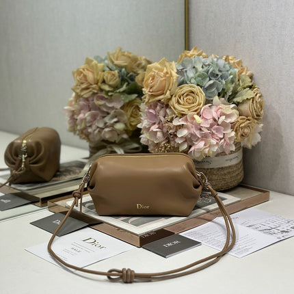 DIOR 26S BOW POUCH BAG 20 IN BROWN LAMBSKIN
