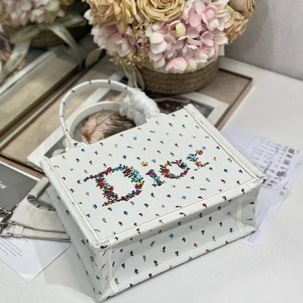 DIOR 26S BOOK TOTE BAG 26 IN MULTICOLOR MICRO FLORAL BAYADERE FABRIC