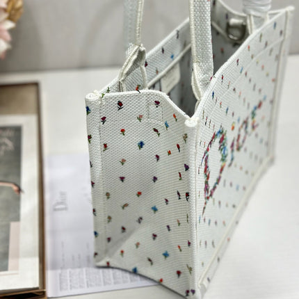 DIOR 26S BOOK TOTE BAG 36 IN MULTICOLOR MICRO FLORAL BAYADERE FABRIC