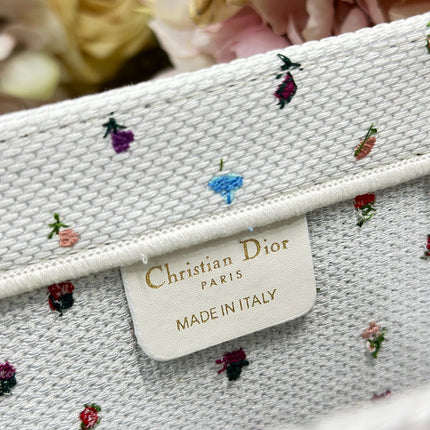 DIOR 26S BOOK TOTE BAG 36 IN MULTICOLOR MICRO FLORAL BAYADERE FABRIC
