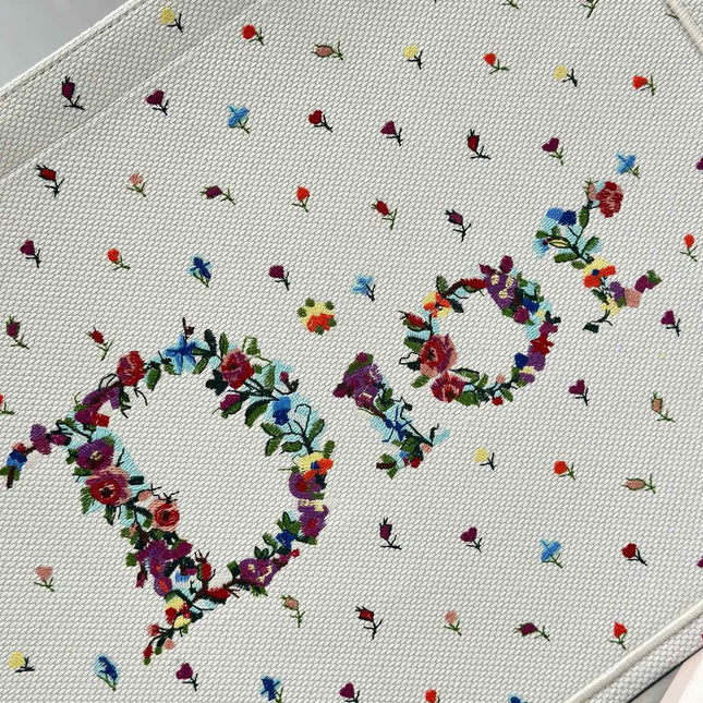 DIOR 26S BOOK TOTE BAG 42 IN MULTICOLOR MICRO FLORAL BAYADERE FABRIC