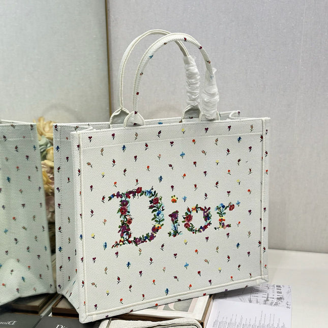 DIOR 26S BOOK TOTE BAG 42 IN MULTICOLOR MICRO FLORAL BAYADERE FABRIC