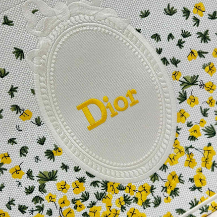 DIOR 26S BOOK TOTE BAG 42 IN WHITE FLORAL EMBROIDERY BAYADERE FABRIC