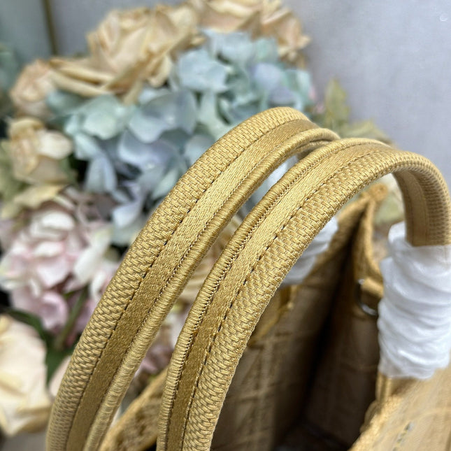 DIOR 26S BOOK TOTE BAG 36 IN BEIGE BAYADERE FABRIC D-STRIPES EMBROIDERY