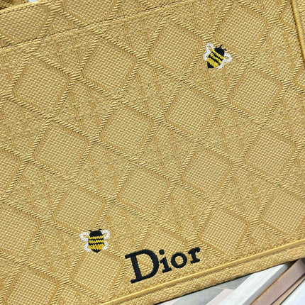 DIOR 26S BOOK TOTE BAG 36 IN BEIGE BAYADERE FABRIC D-STRIPES EMBROIDERY