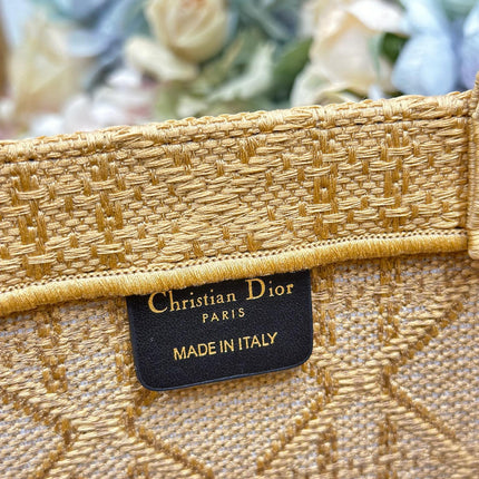 DIOR 26S BOOK TOTE BAG 36 IN BEIGE BAYADERE FABRIC D-STRIPES EMBROIDERY