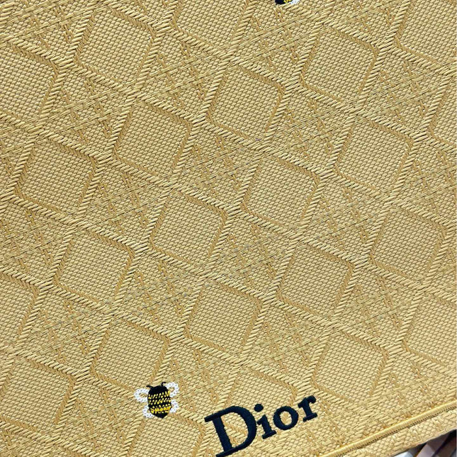 DIOR 26S BOOK TOTE BAG 42 IN BEIGE BAYADERE FABRIC D-STRIPES EMBROIDERY