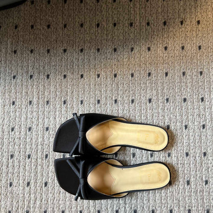 DIOR 26S OBLIQUE BOW MULE IN BLACK SATIN