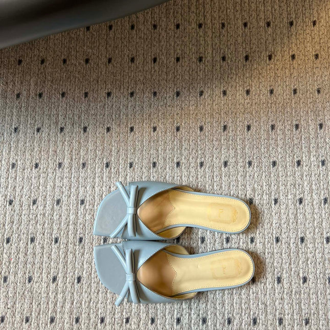 DIOR 26S OBLIQUE BOW MULE IN CLOUD BLUE CALFSKIN