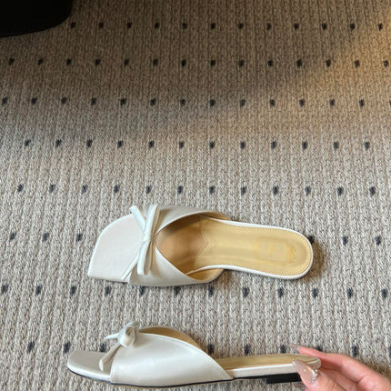 DIOR 26S OBLIQUE BOW MULE IN WHITE SATIN