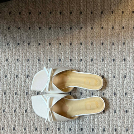 DIOR 26S OBLIQUE BOW MULE IN WHITE SATIN