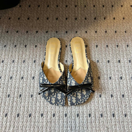 DIOR 26S OBLIQUE BOW MULE IN NAVY BLUE JACQUARD CANVAS