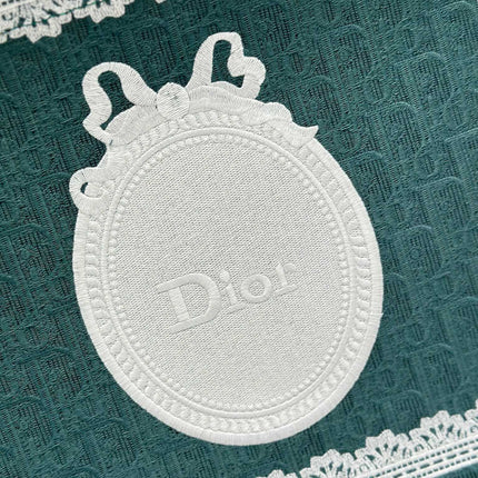 DIOR 26S BOOK TOTE BAG 36 IN TEAL GREEN AND WHITE BAYADERE FABRIC
