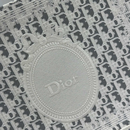 DIOR 26S BOOK TOTE BAG 36 IN GREY AND WHITE OBLIQUE JACQUARD