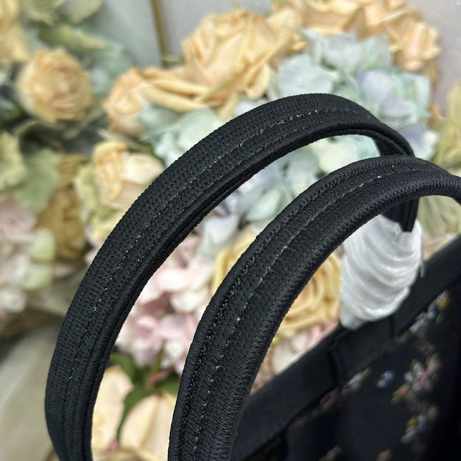 DIOR 26S BOOK TOTE BAG 36 IN BLACK PATTERNED BAYADERE FABRIC