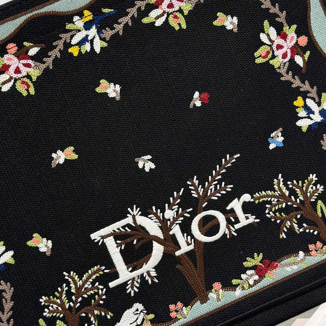 DIOR 26S BOOK TOTE BAG 36 IN BLACK PATTERNED BAYADERE FABRIC