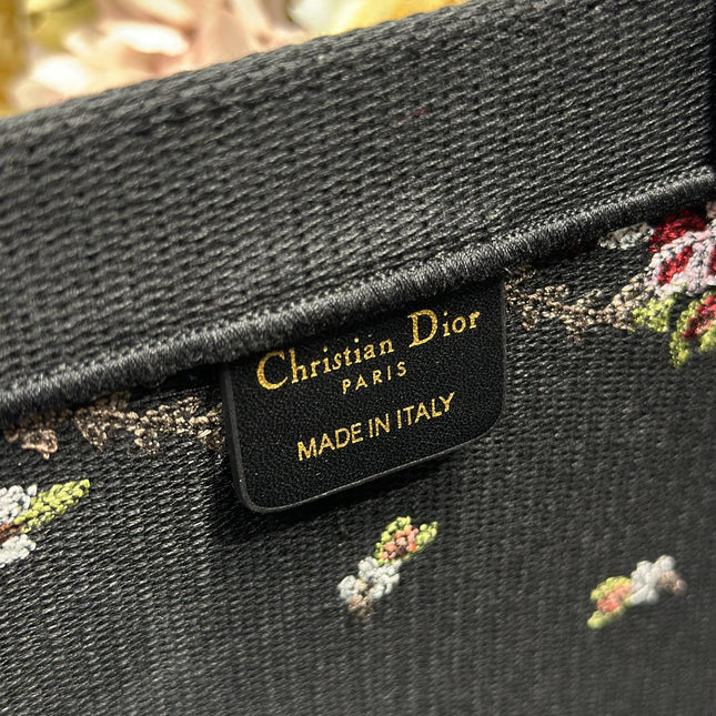 DIOR 26S BOOK TOTE BAG 36 IN BLACK PATTERNED BAYADERE FABRIC