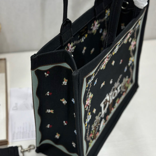 DIOR 26S BOOK TOTE BAG 42 IN BLACK PATTERNED BAYADERE FABRIC