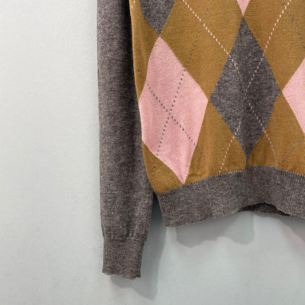 PRADA 26S V-NECK ARGYLE KNIT SWEATER 1077