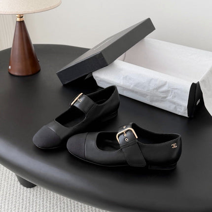 CHANEL 26S MARY JANE FLATS IN BLACK CALFSKIN