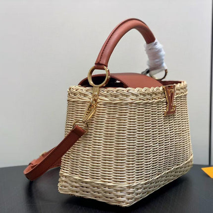 LV 25S CAPUCINES BB BAG 27 PINIC IN TAN CALFSKIN GOLD HARDWARE