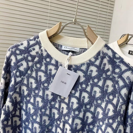CD Oblique Sweater White Blue Wool