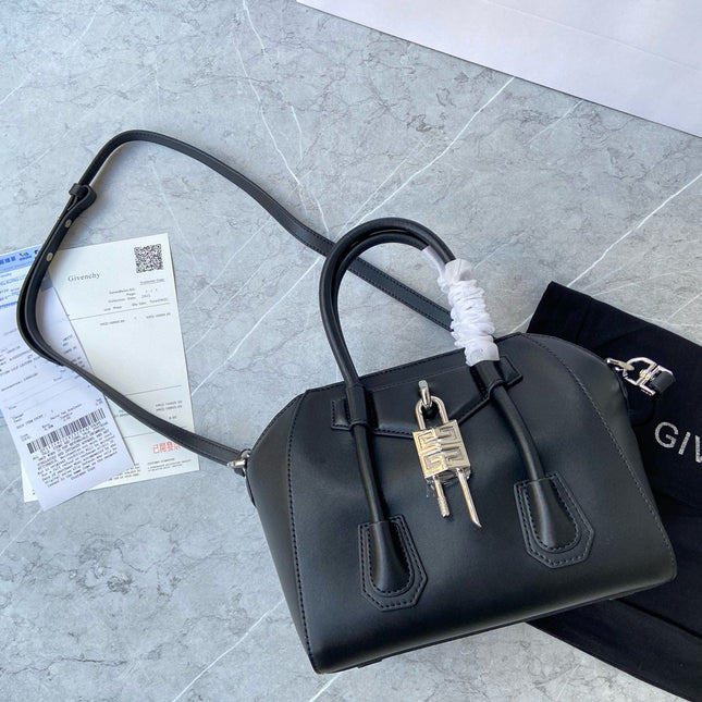 MINI 27 ANTIGONA LOCK BAG IN BLACK LAMBSKIN