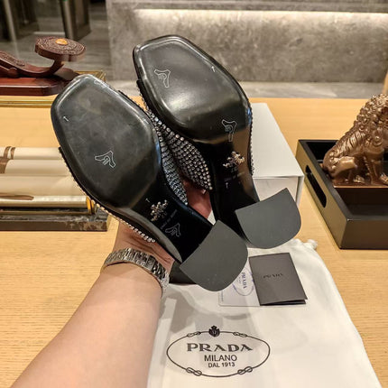 PRA EMBELLISHED SATIN SANLDALS IN BLACK