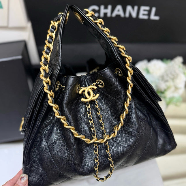 CC 25 HANDBAG IN BLACK 30 GRAINED CALFSKIN GOLD HARDWARE