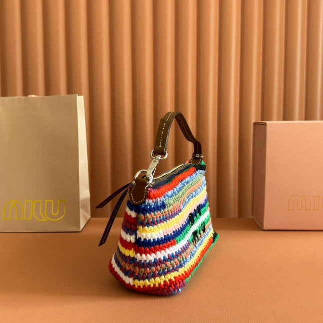 CROCHET TOTE BAG 25 IN MULTICOLORED WOVEN RAFFIA