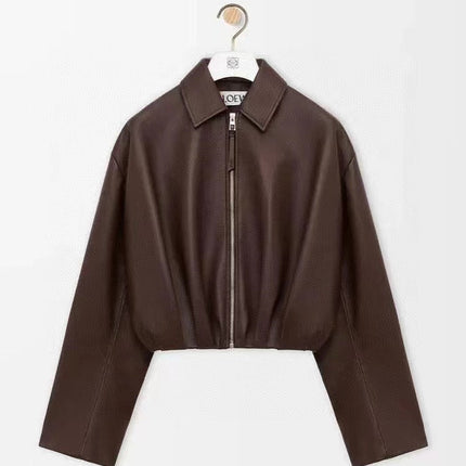 LOEWE Draped Jacket Brown Nappa Lambskin