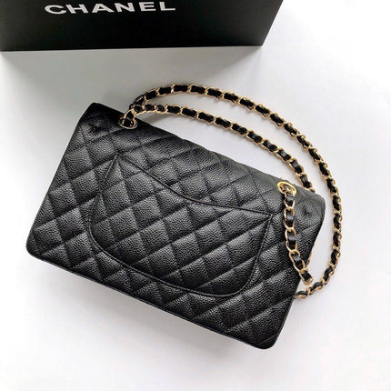 FLAP BAG 25 IN BLACK CAVIAR LEATHER GOLD HARDWARE
