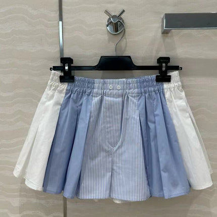 AW Pleated Mini Shorts in Blue Cotton