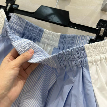 AW Pleated Mini Shorts in Blue Cotton
