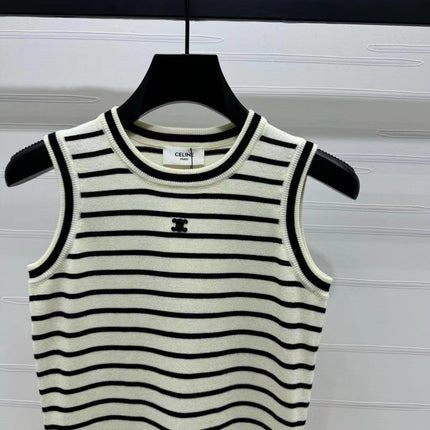 Triomphe Striped Mini Dress Black White Crocheted Cotton