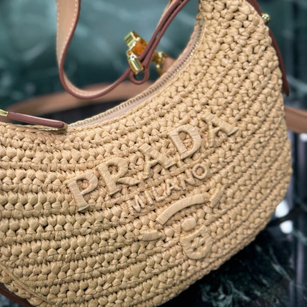 PRA MOON SHOULDER BAG 22 IN BEIGE RAFFIA