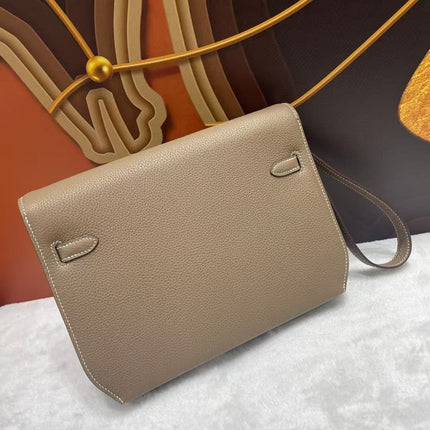 KELLY POCHETTE BAG 25 IN BROWN EPSOM LEATHER WITH PALLADIUM HARDWARE
