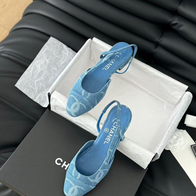 CC FLAT SLINGBACK IN LIGHT BLUE DENIM